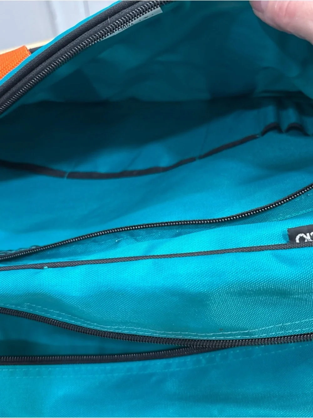 Teal Laptop Briefcase with Orange Handles and Team Emblem